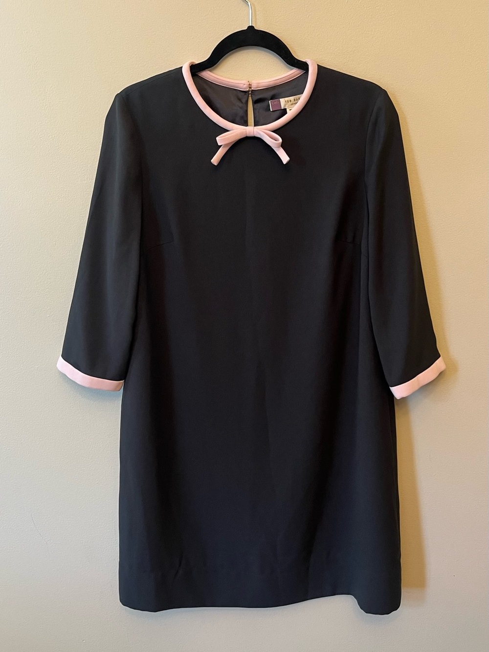 Ted Baker London Elanor 3/4 Sleeve Dress Women's Size 3 (8) Black Pink Bow Trim